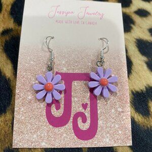 Purple Flower Silver Earrings
